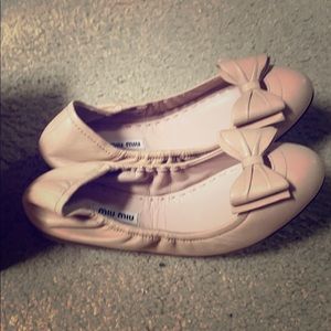 Pink leather miu miu flats. Slightly worn